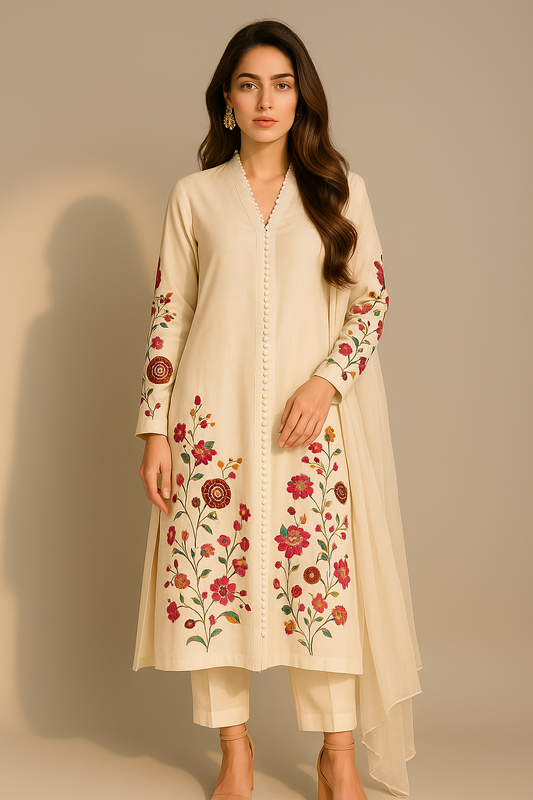 Floral Embroidered Kurta Trouser for Women